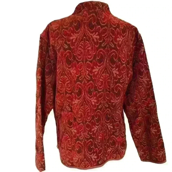 Vintage 90s Flashback Tapestry Jacket Red Burgundy Wooden Size M Button Detail - Picture 4 of 10